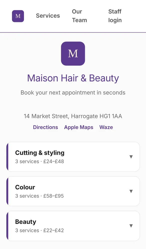 Your booking page, in your colours.