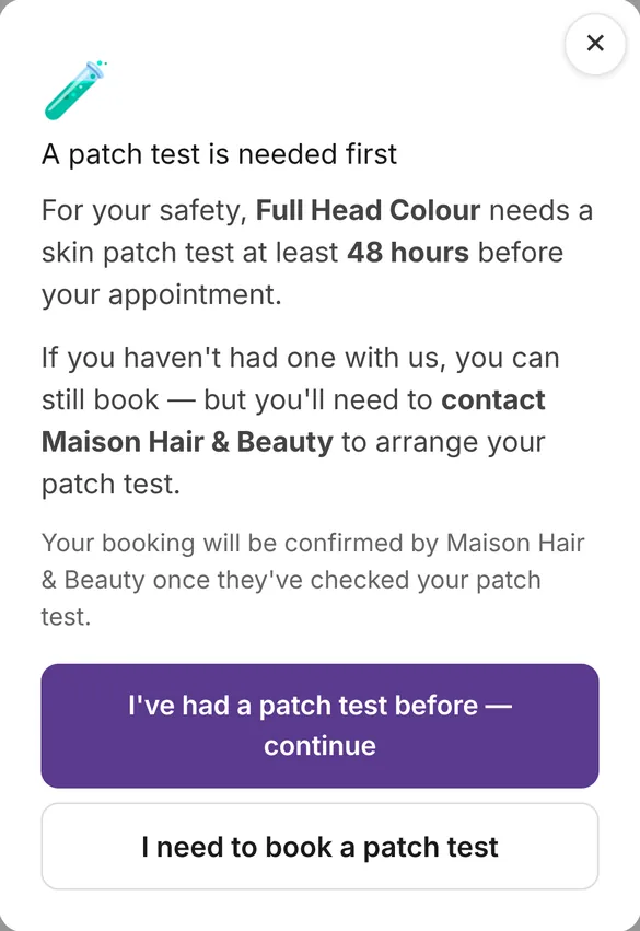 The pop-up customers see when they choose the service.